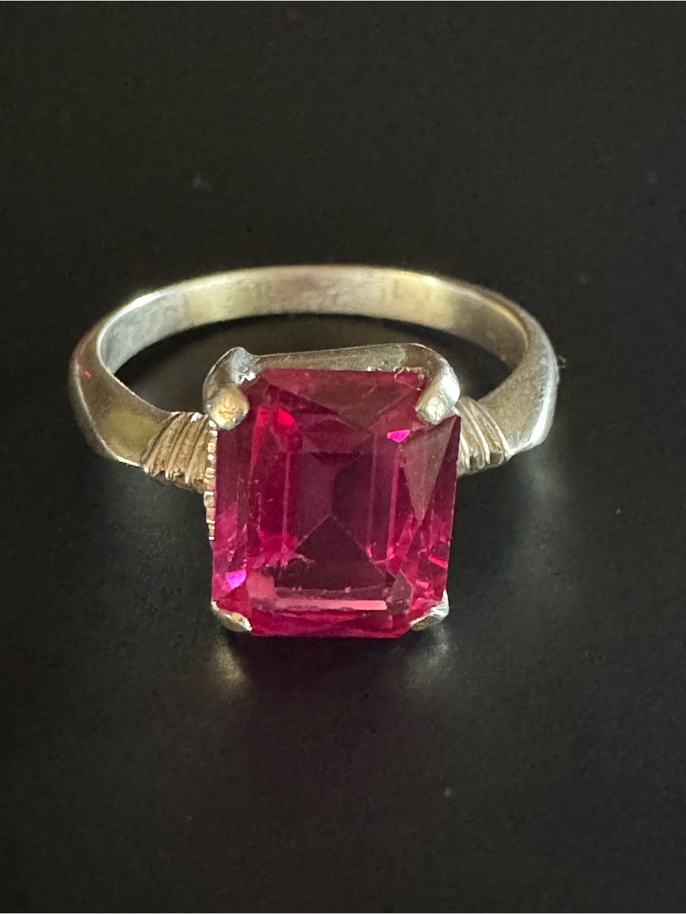Sterling Silver Emerald Cut Ruby Gemstone Ring Size 7